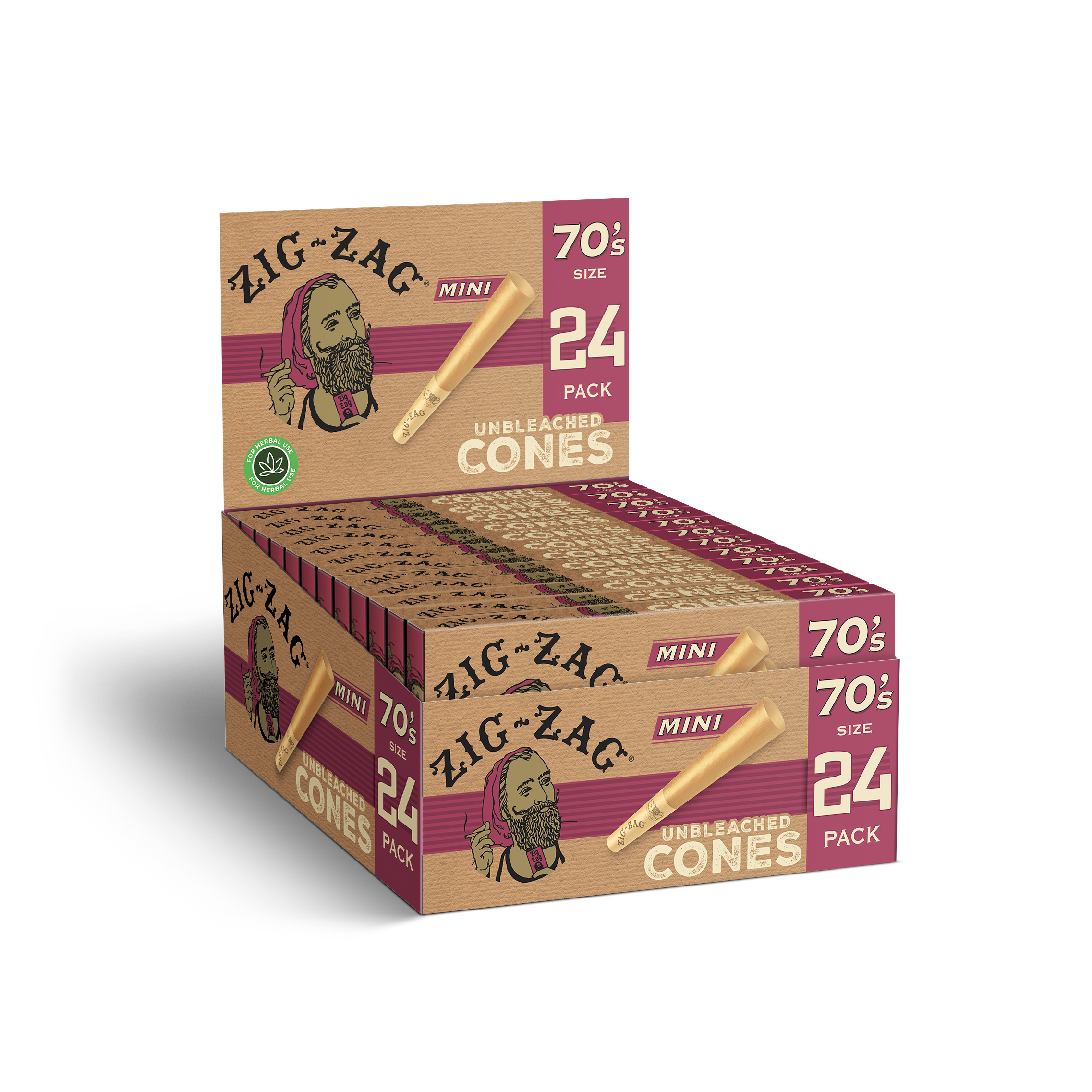 Zig Zag - 70's Mini Unbleached - Cones (12 x 24 Cones) - MK Distro