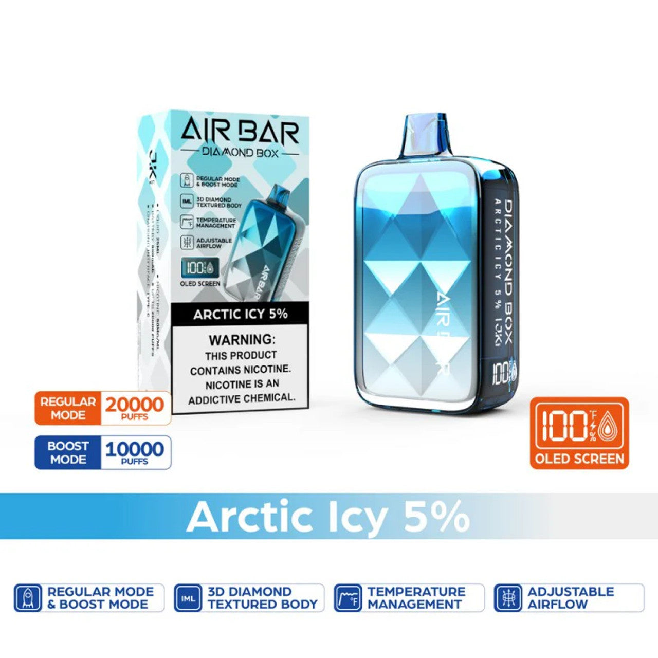 Air Bar - Diamond Disposable Vape (5% - 20,000 Puffs) - Box of 10 - MK Distro