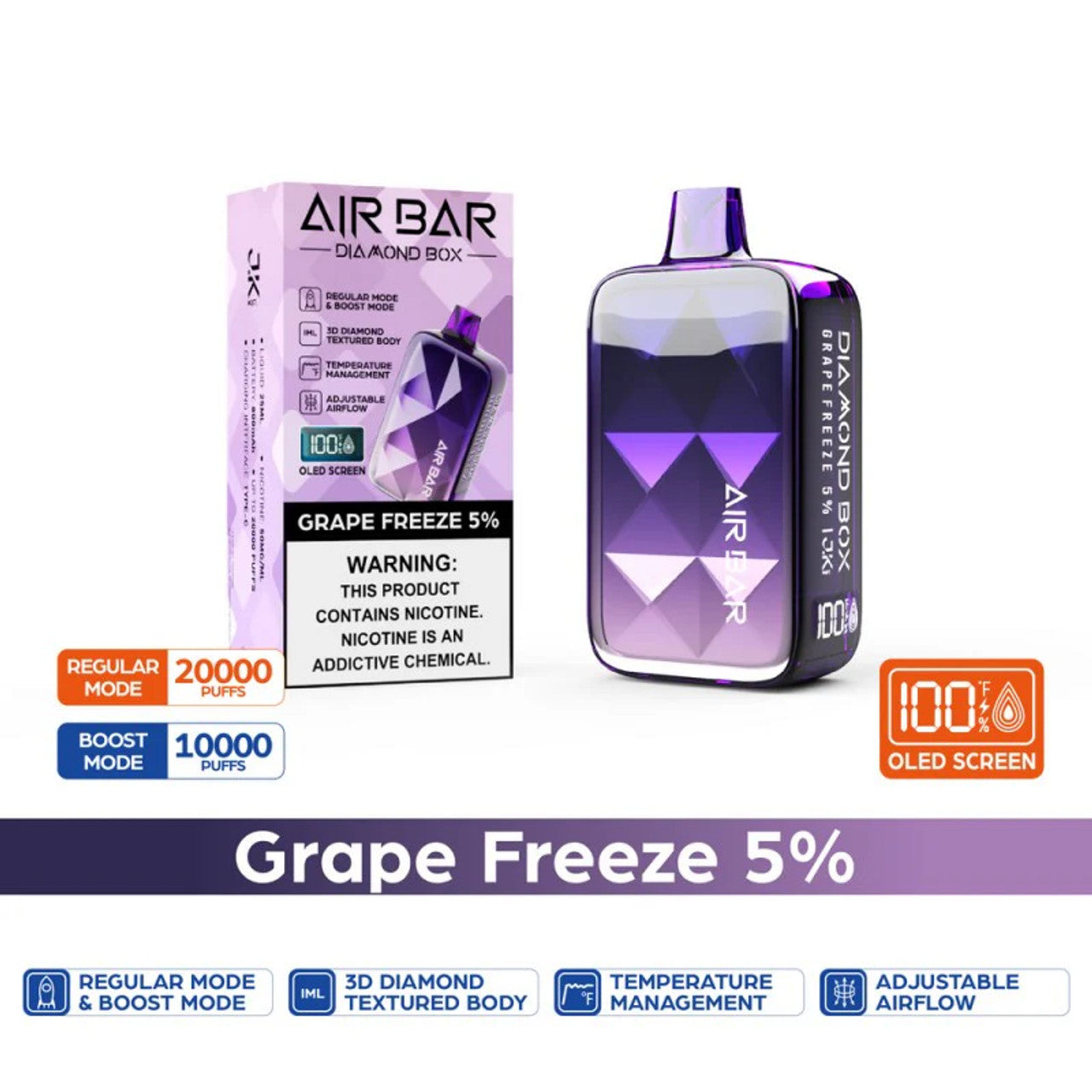 Air Bar - Diamond Disposable Vape (5% - 20,000 Puffs) - Box of 10 - MK Distro