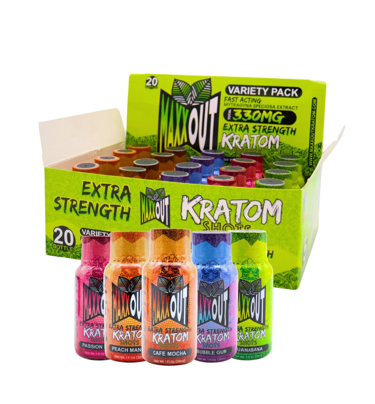 Maxx Out - 6 in 1 Extra Strength Variety Pack - Kratom Shots (380mg x 20) - MK Distro