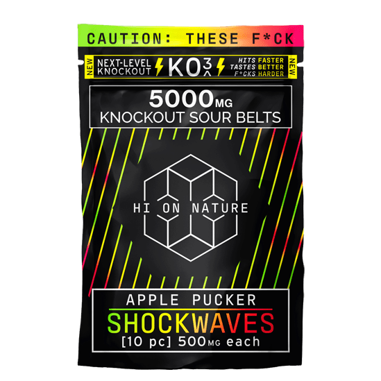 Hi On Nature (HON) - KO3 Knockout Shockwaves Sour Belts - Gummies & Edibles (5000mg) - MK Distro