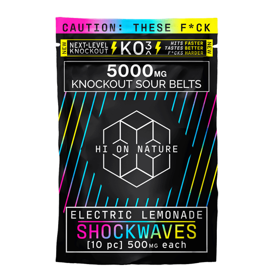 Hi On Nature (HON) - KO3 Knockout Shockwaves Sour Belts - Gummies & Edibles (5000mg) - MK Distro