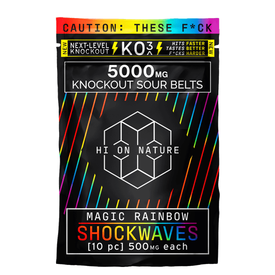 Hi On Nature (HON) - KO3 Knockout Shockwaves Sour Belts - Gummies & Edibles (5000mg) - MK Distro