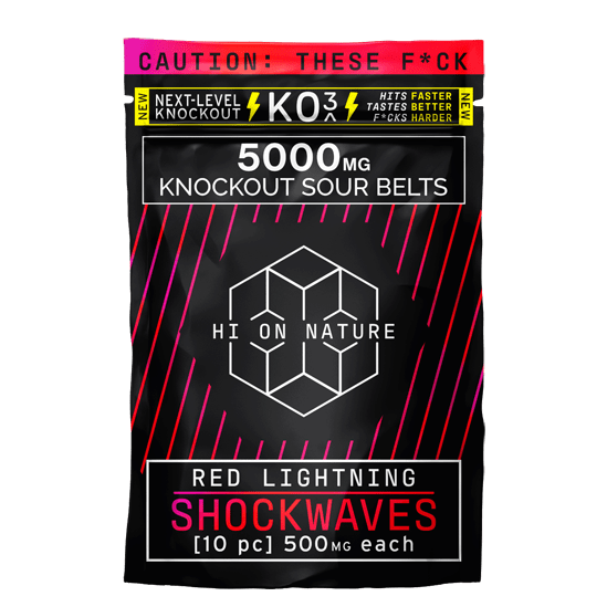 Hi On Nature (HON) - KO3 Knockout Shockwaves Sour Belts - Gummies & Edibles (5000mg) - MK Distro