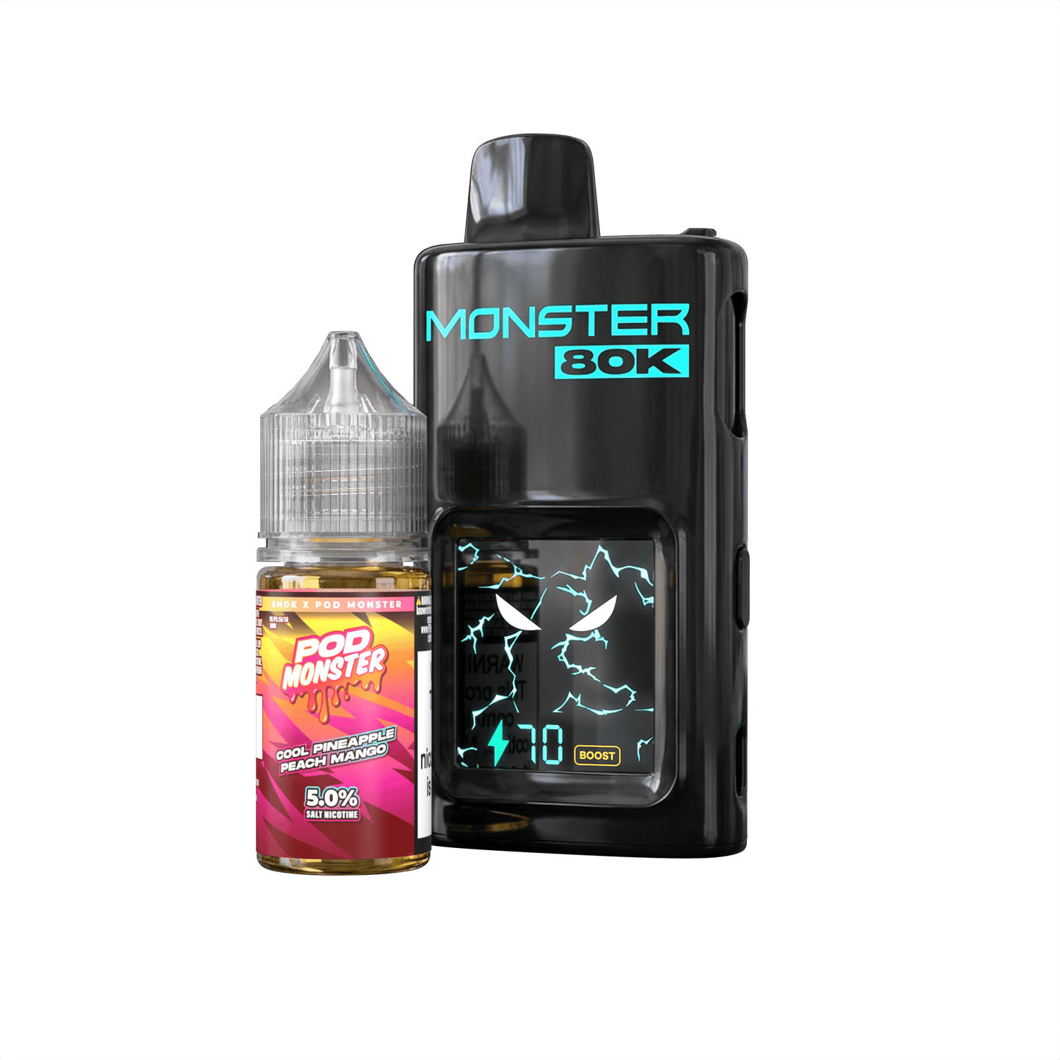 Monster by Smok Refillable 80K - Disposable Vape (5%) (Box of 5) - TX Compliant - Cool Pineapple Peach -