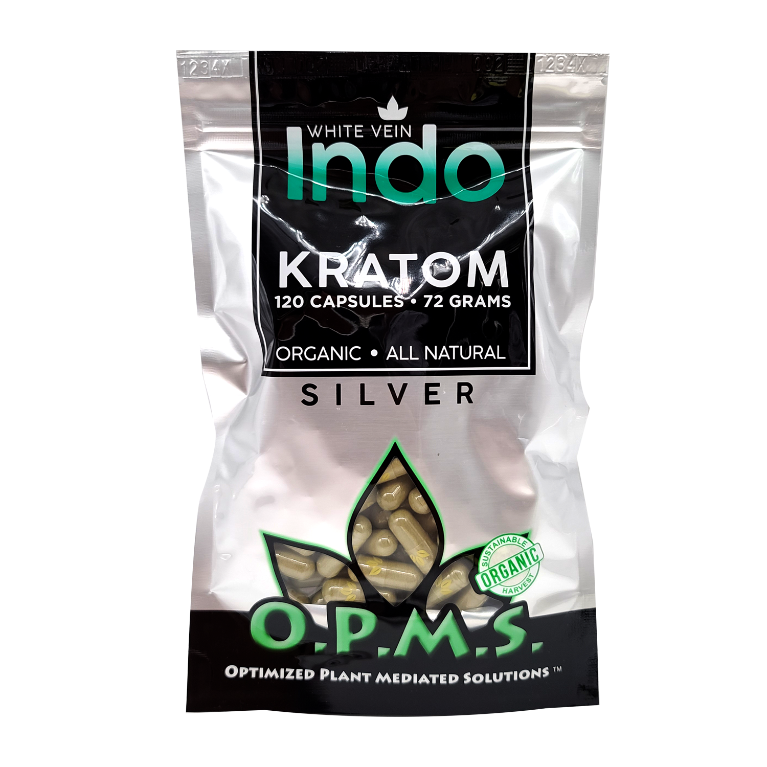 OPMS Silver - Kratom Capsules Bag (120ct / 72g) - MK Distro