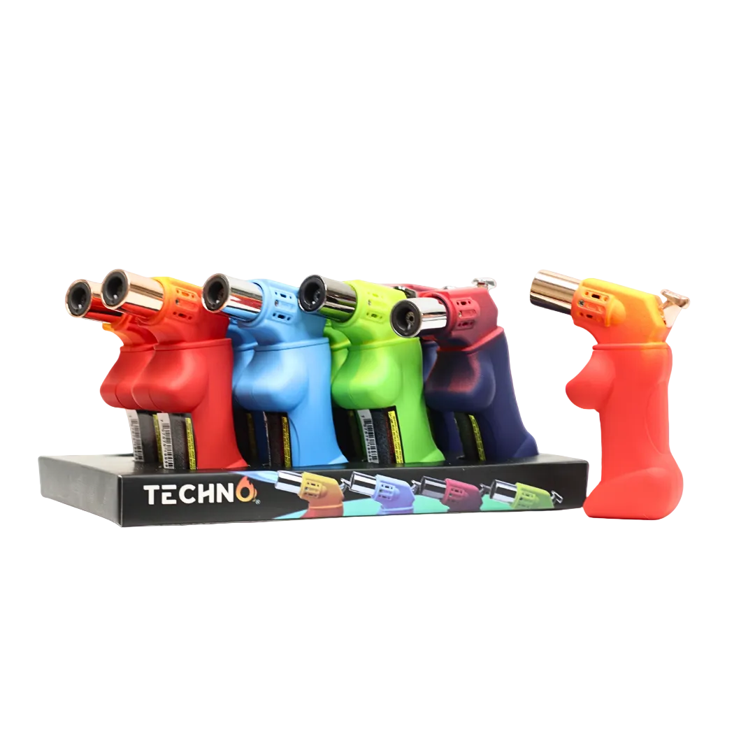 Techno Torch Rubber Finish Angled Torch (19059) - Refillable Lighters (Display of 12)