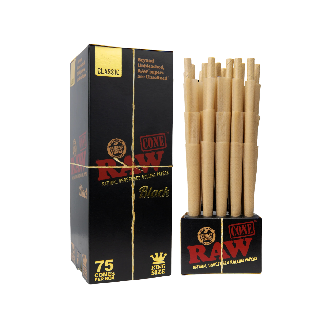 Raw - Classic Black 1 1/4 Size - Cones (Pack of 75) - MK Distro