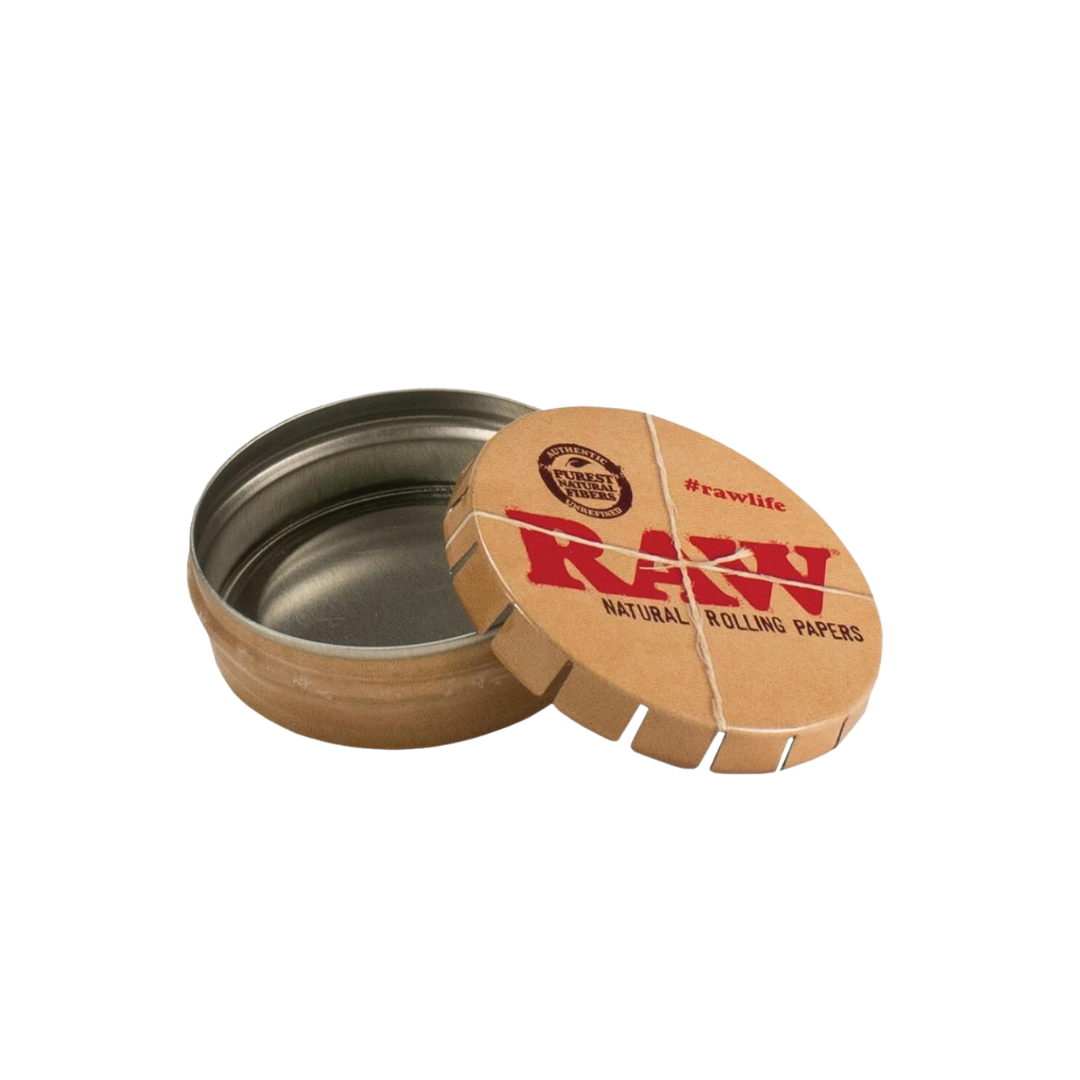 Raw Round Pop-Top Metal Tin - Rolling Storage