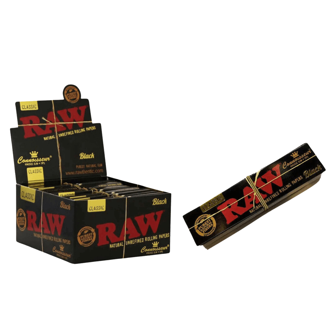 Raw - Black Paper - Connoisseur - 1 1/4 Size - (Box of 24 with 50 Tips) - MK Distro