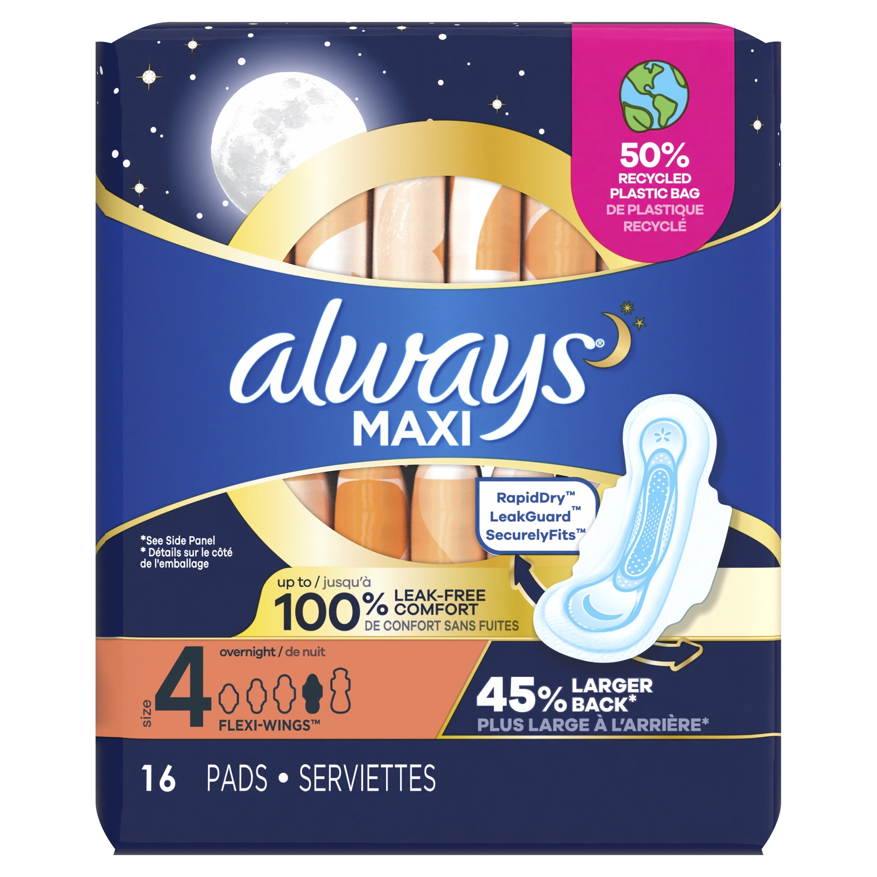 Always - Maxi Overnight with Wings Size 4 (Pack of 16) - MK Distro