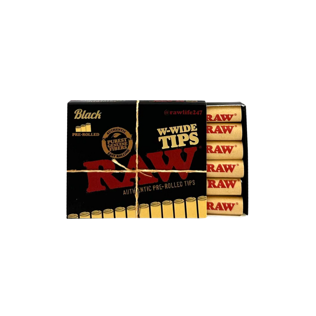 Raw - Classic Pre Rolled Tips - Black Wide - (Box of 20 x Pack of 18) - MK Distro