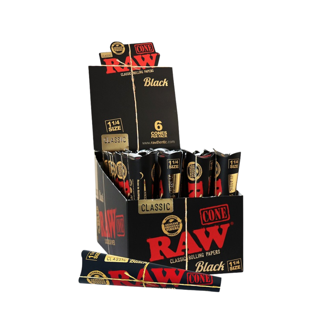 Raw - Classic Black 1 1/4 Size Scoop Pack - Cones (30 x 6 Cones) - MK Distro