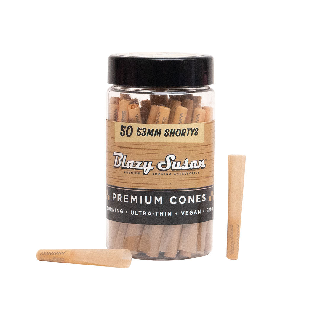 Blazy Susan - 53mm Shortys Pre-Rolls Cones (Jar of 50) - MK Distro
