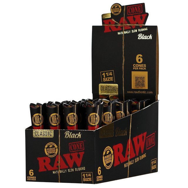Raw Black 1 1/4 - Cones (6 x 32) - MK Distro