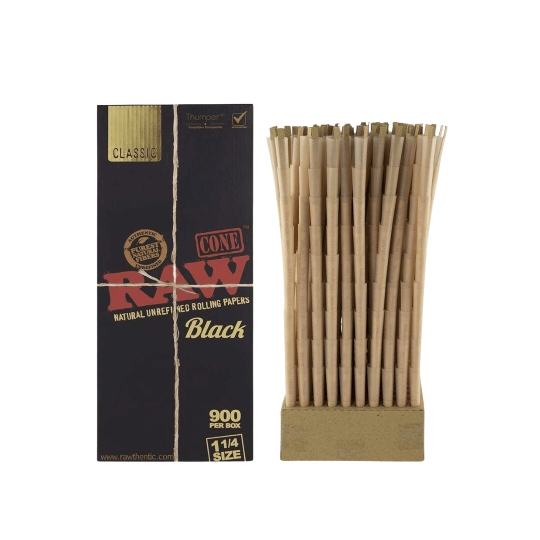 Raw - Classic Black 1 1/4 Size - Cones (Pack of 900) - MK Distro