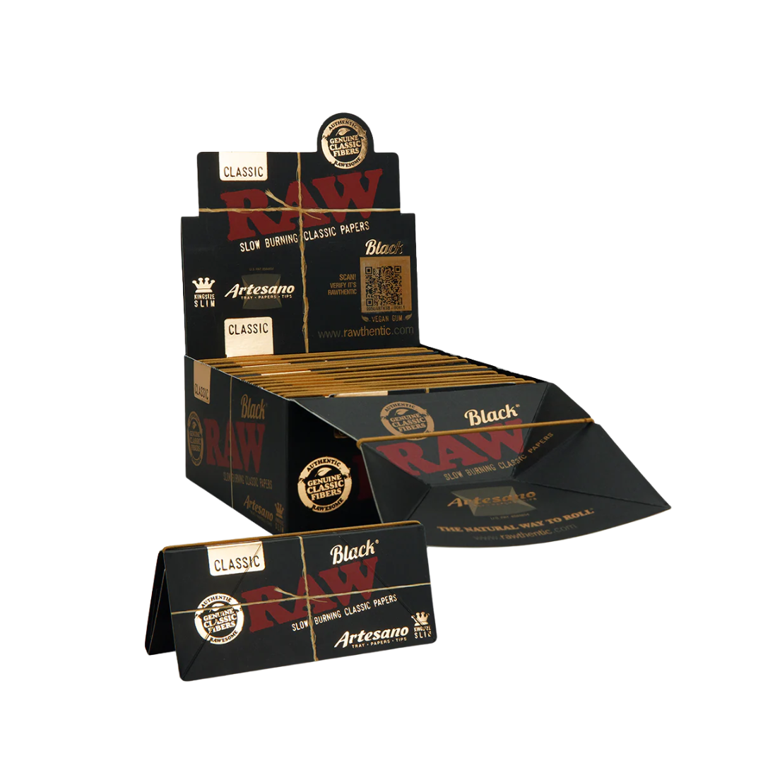 Raw - Black Papers - Artesano - King Size Slim (Box of 15 x Pack of 32) - MK Distro
