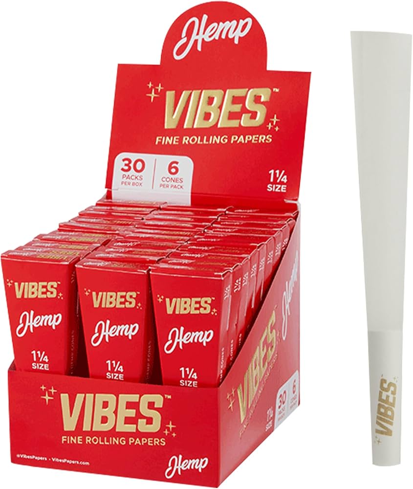 Vibes - Hemp 1 1/4 Size - Cones (30 Packs x 6 Cones) - MK Distro