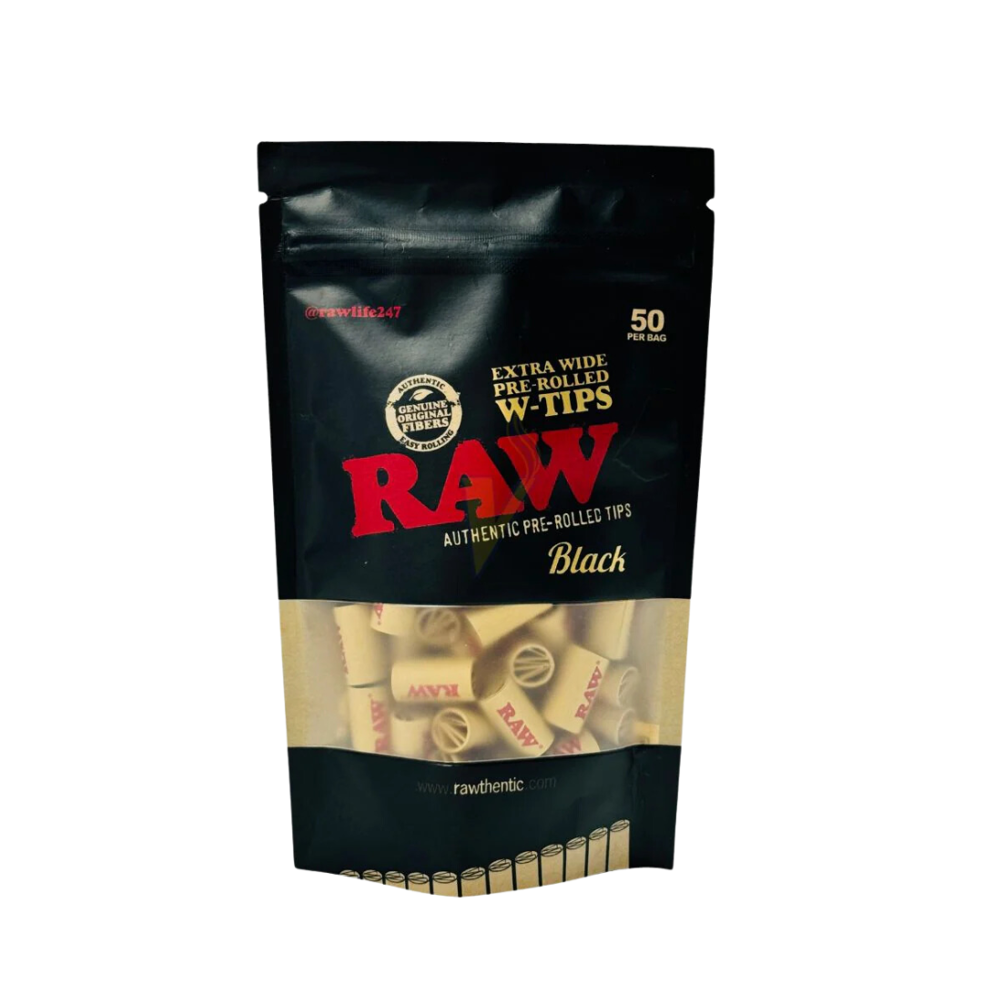 Raw - Classic Black Extra Wide Pre Rolled Tips - (Bag of 50)