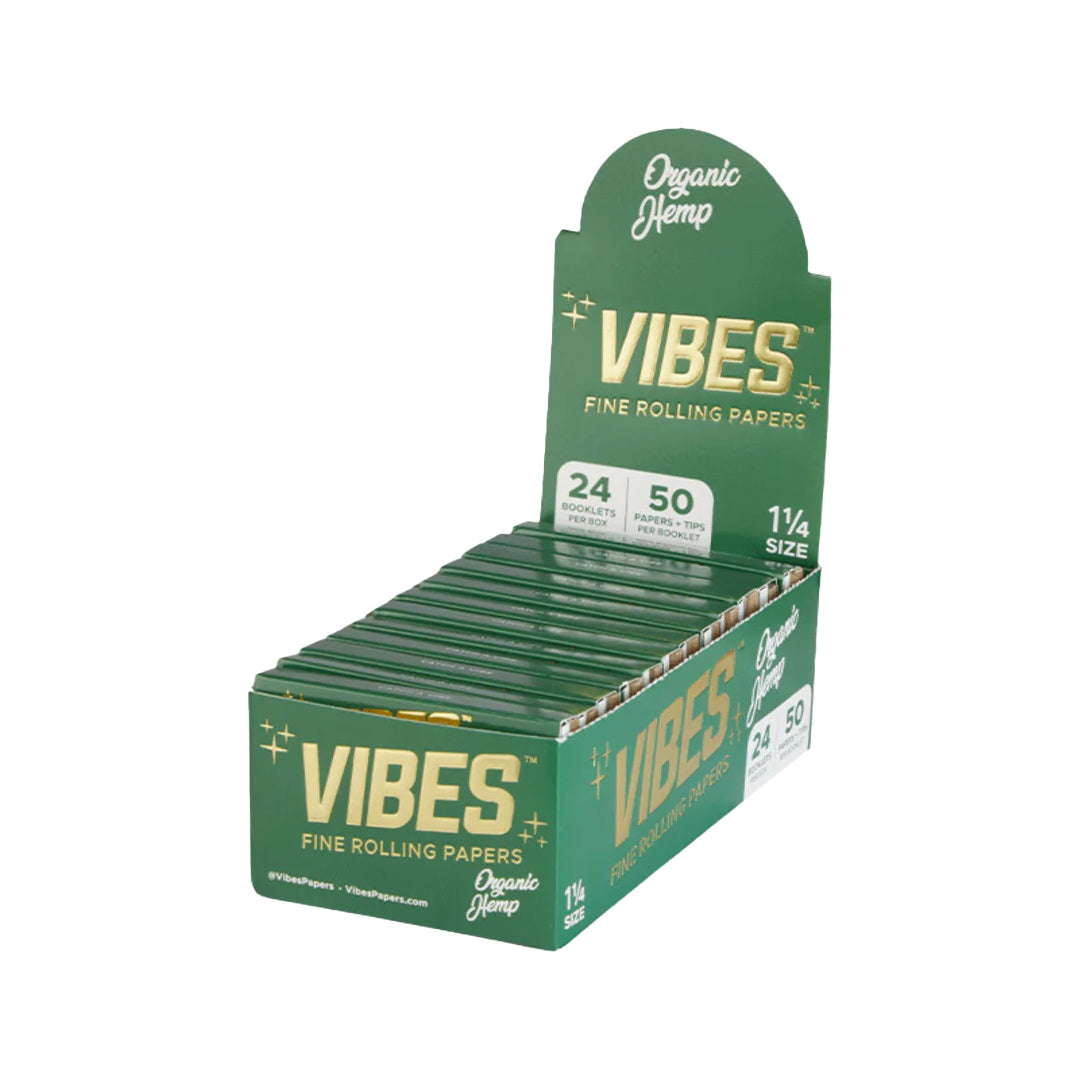 Vibes - 1 1/4 Size Organic Hemp Papers with Tips - Rolling Papers (24 x 50Papers+50Tips) - MK Distro