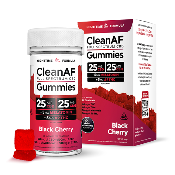 Clean AF - Broad Spectrum CBD Gummies (25mg CBD + 25mg CBN + 5mg Melatonin + 5mg D9 THC) - MK Distro