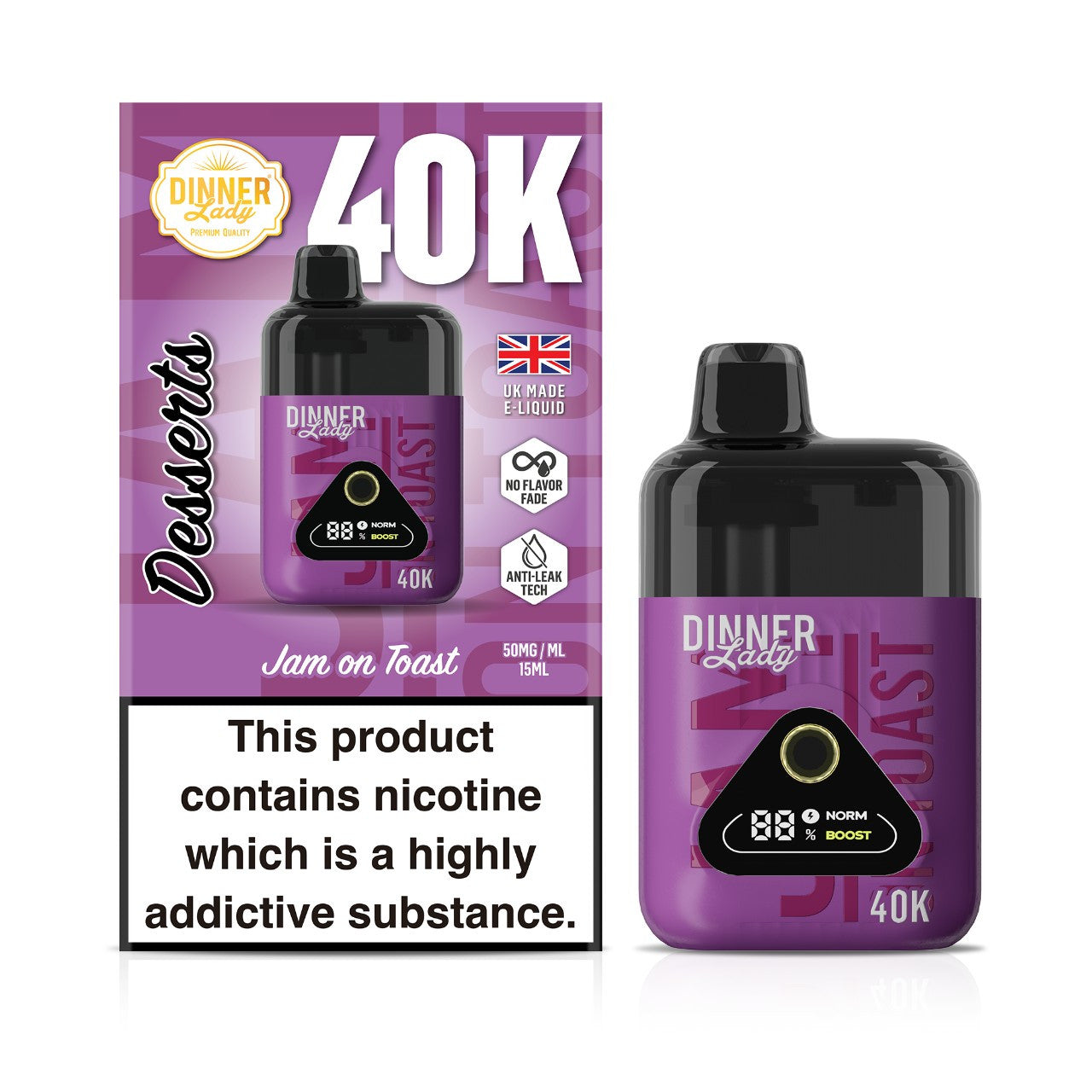 Dinner Lady Desserts 40K - Disposable Vape (5%) (Single) TX Compliant - MK Distro