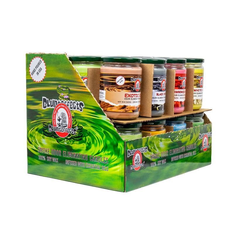 Blunt Effects - Odor Eliminator Candle Display Assorted Flavors (Box of 24) - MK Distro