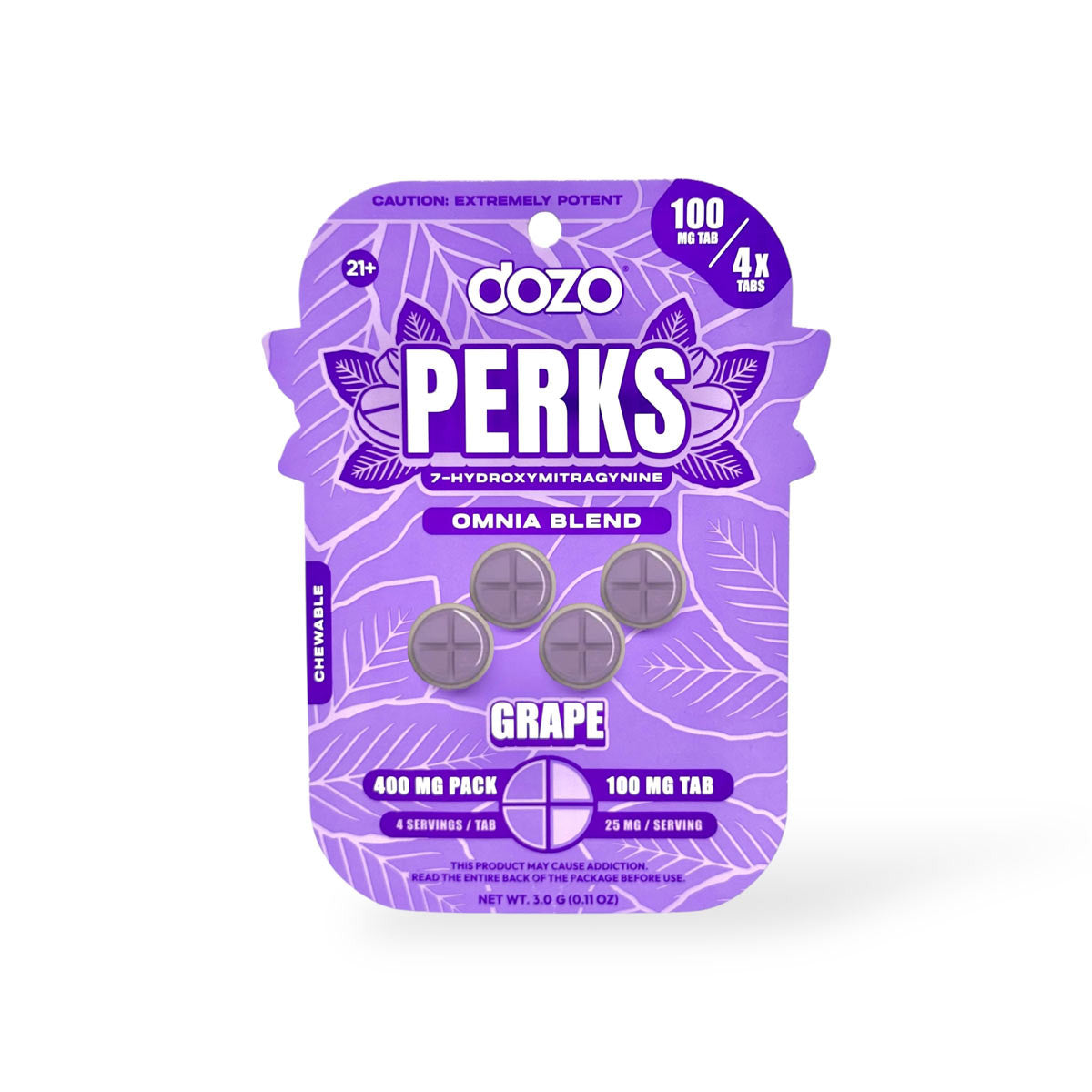 Dozo Perks 7-Hydroxymitragynine - Kratom Tablets (100mg x 4) (Box of 5)
