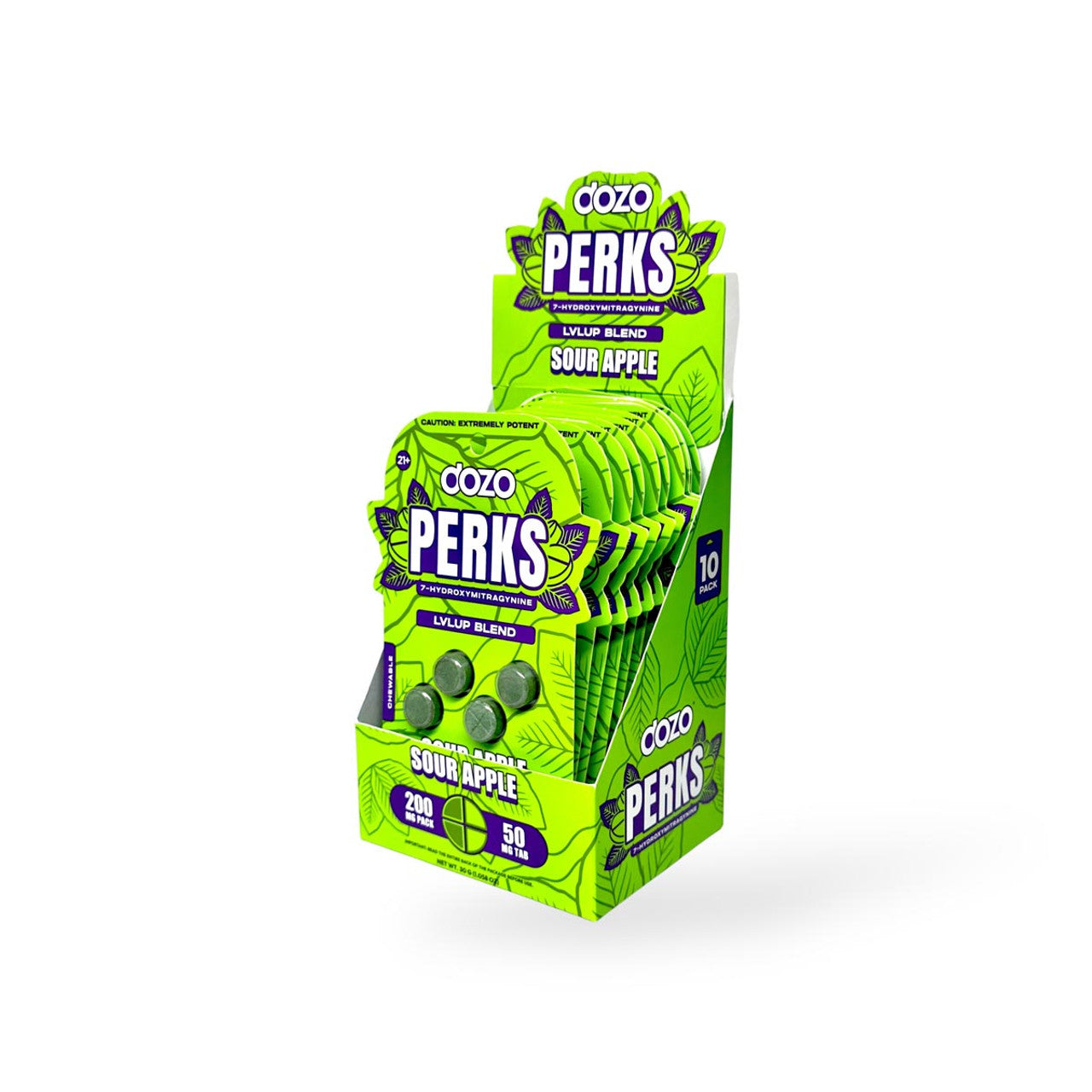 Dozo Perks - 7-Hydroxymitragynine Chewables (50mg x 4ct) - Kratom Capsules (Box of 10) - MK Distro