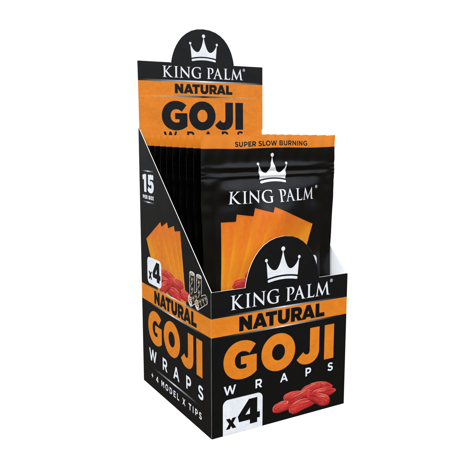King Palm - 4.5" Goji Wraps W/Tips - Blunt/Hemp Wraps(15 Packs x 4 Wraps) - MK Distro