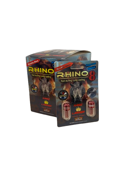 Rhino 8 (2000k) Pills - Energy & Enhancement (2ct) (Display of 24) - MK Distro