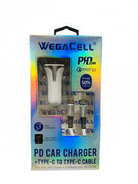 WegaCell - Dual Port Fast Charging (PD Car Charger + Type-C to Type-C Cable) - Electronics (20W Output) - MK Distro