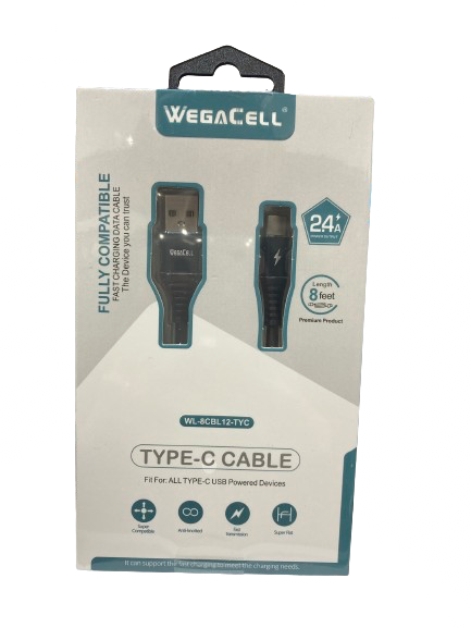 WegaCell - Fast Charge 8ft Data Cable (Type-C Cable) - Electronics (2.4A Power Output) - MK Distro