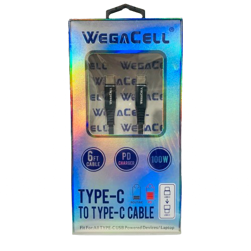 WegaCell - PD Fast Charge 6ft Data Cable (Type-C to Type-C) - Electronics (100W Output) - MK Distro