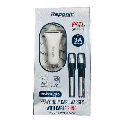 Reponic - Dual Port (Car Charger+Type-C to Type-C Cable)- Electronics (RP-HC810PD) - MK Distro