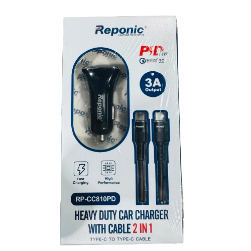 Reponic - Dual Port (Car Charger+Type-C to Type-C Cable)- Electronics (RP-HC810PD) - MK Distro