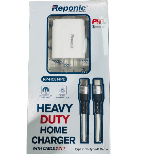 Reponic - Dual Port (Home Charger+Type-C to Type-C Cable)- Electronics (RP-HC814PD) - MK Distro