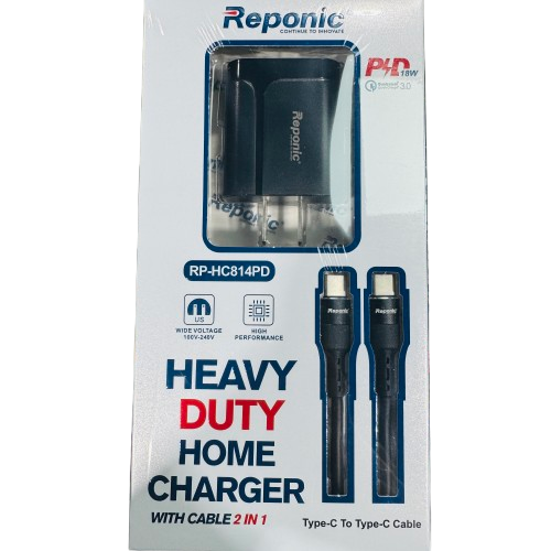 Reponic - Dual Port (Home Charger+Type-C to Type-C Cable)- Electronics (RP-HC814PD) - MK Distro