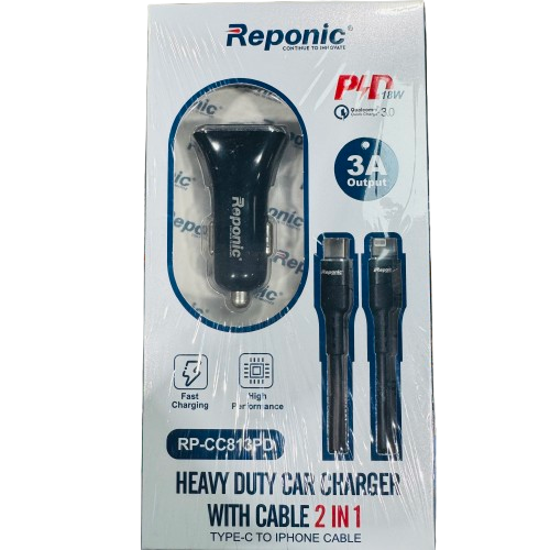 Reponic - Dual Port (Car Charger+Type-C to Iphone Cable)- Electronics (RP-HC813PD) - MK Distro