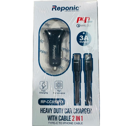 Reponic - Dual Port (Car Charger+Type-C to Iphone Cable)- Electronics (RP-HC813PD) - MK Distro