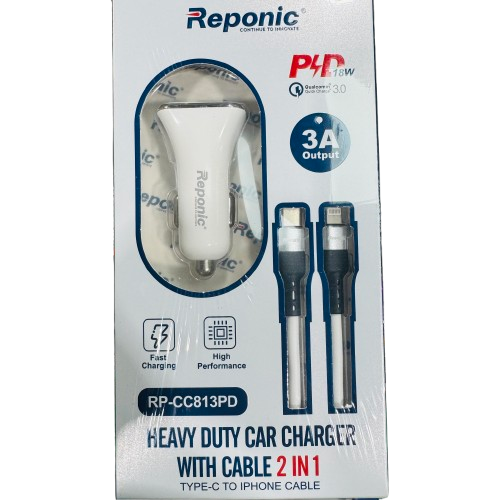 Reponic - Dual Port (Car Charger+Type-C to Iphone Cable)- Electronics (RP-HC813PD) - MK Distro