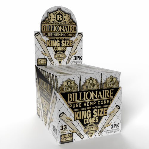 Billionaire - Pure Hemp Spiral Design King Size Unbleached Cones - Cones(33 Packs x 3 Cones) - MK Distro