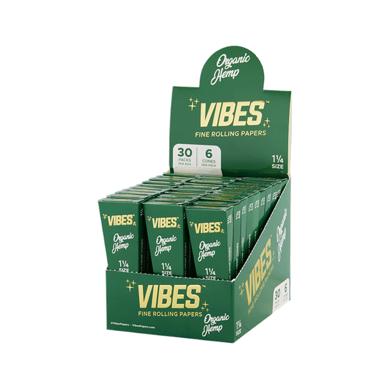 Vibes - Organic Hemp 1 1/4 Size  - Cones (30 Packs x 6 Cones) - MK Distro