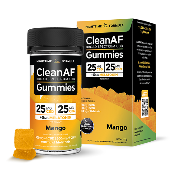 Clean AF - Broad Spectrum CBD Gummies (25mg CBD + 25mg CBN + 5mg Melatonin) - MK Distro