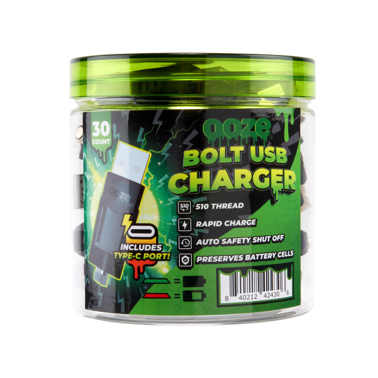 Ooze - Bolt USB Charger Tub Assorted - Box of 30 - MK Distro