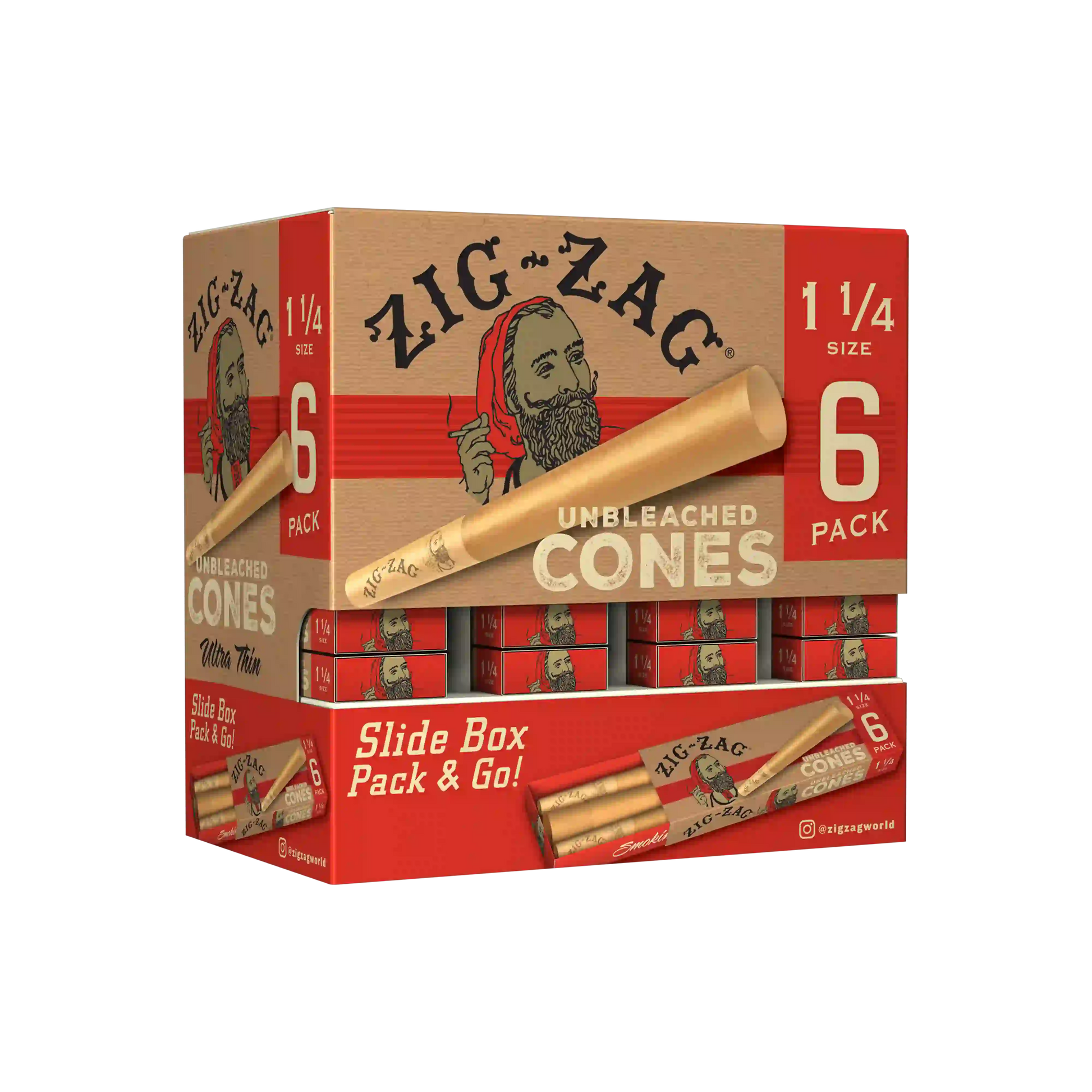 Zig Zag - 1 1/4 Size Unbleached Feeder Display - Cones (36 x 6 Cones) - MK Distro