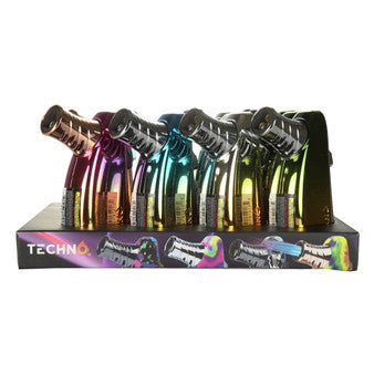Techno Torch Chrome Design (19061-B) Angled - Refillable Lighter (Display of 12)