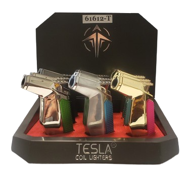 Tesla Coil - 45 Degree W/Cigar Punch (61612-T) - Single Flame Refillable Lighters (Box of 9) - MK Distro