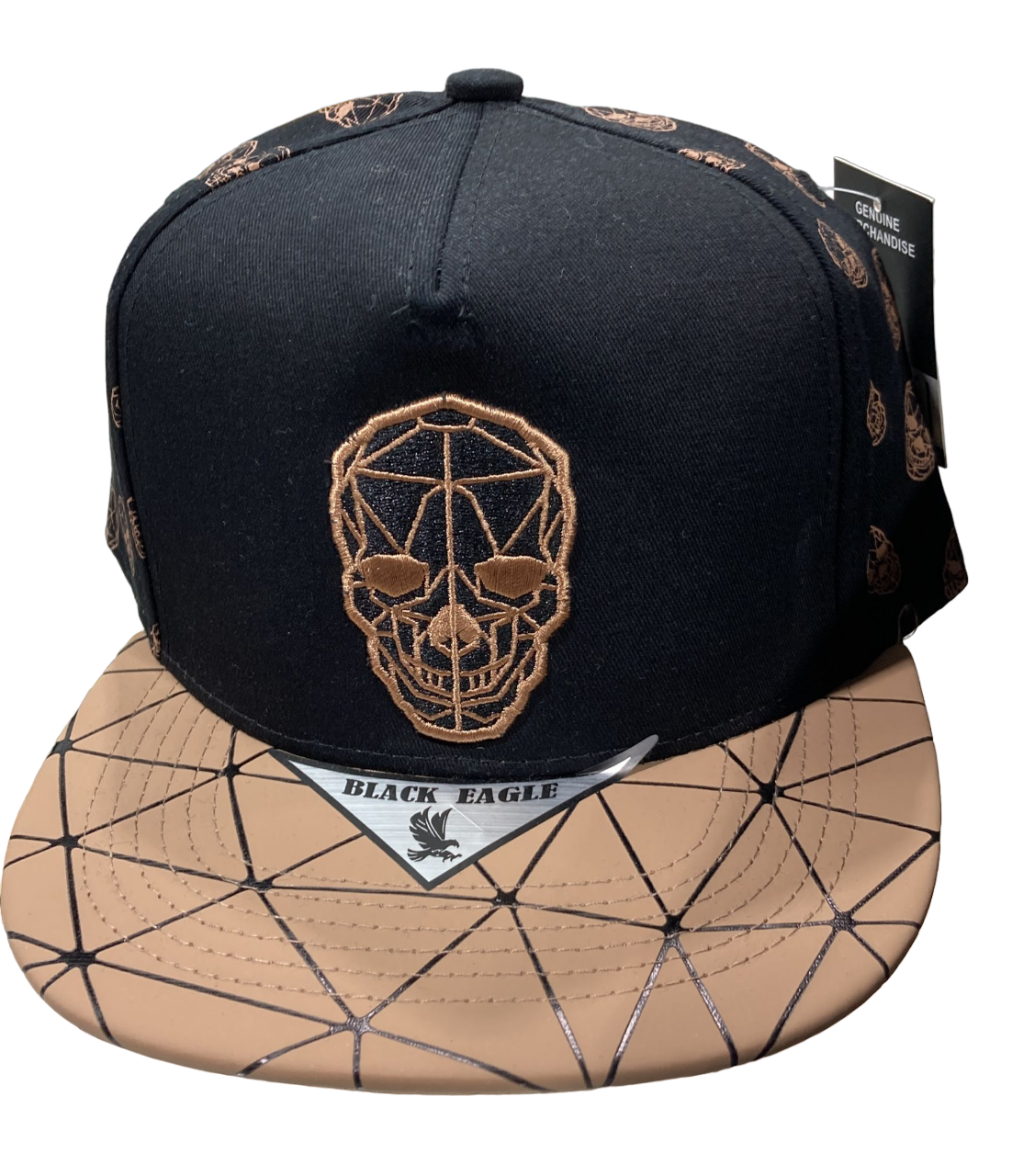 Adjustable Baseball Hat - Brown Skull Patch (Solid Black) - MK Distro