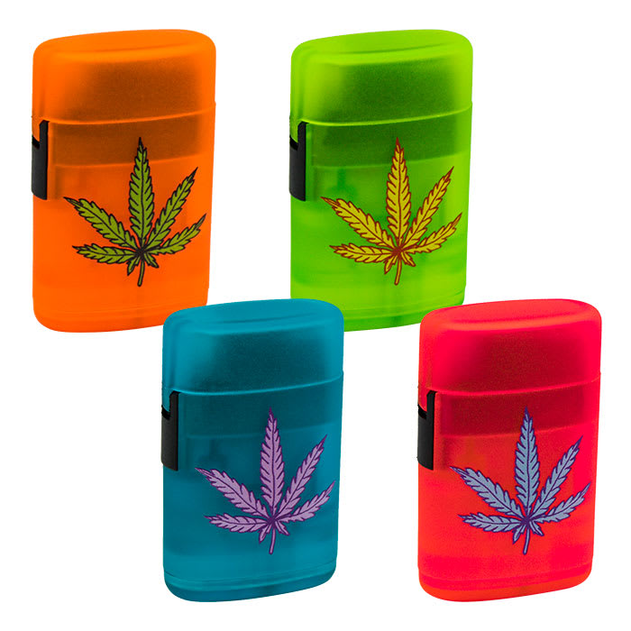 Techno Torch Marijuana (19607FR-F1) Frosted Flip Top - Torch Lighters (Box of 12)